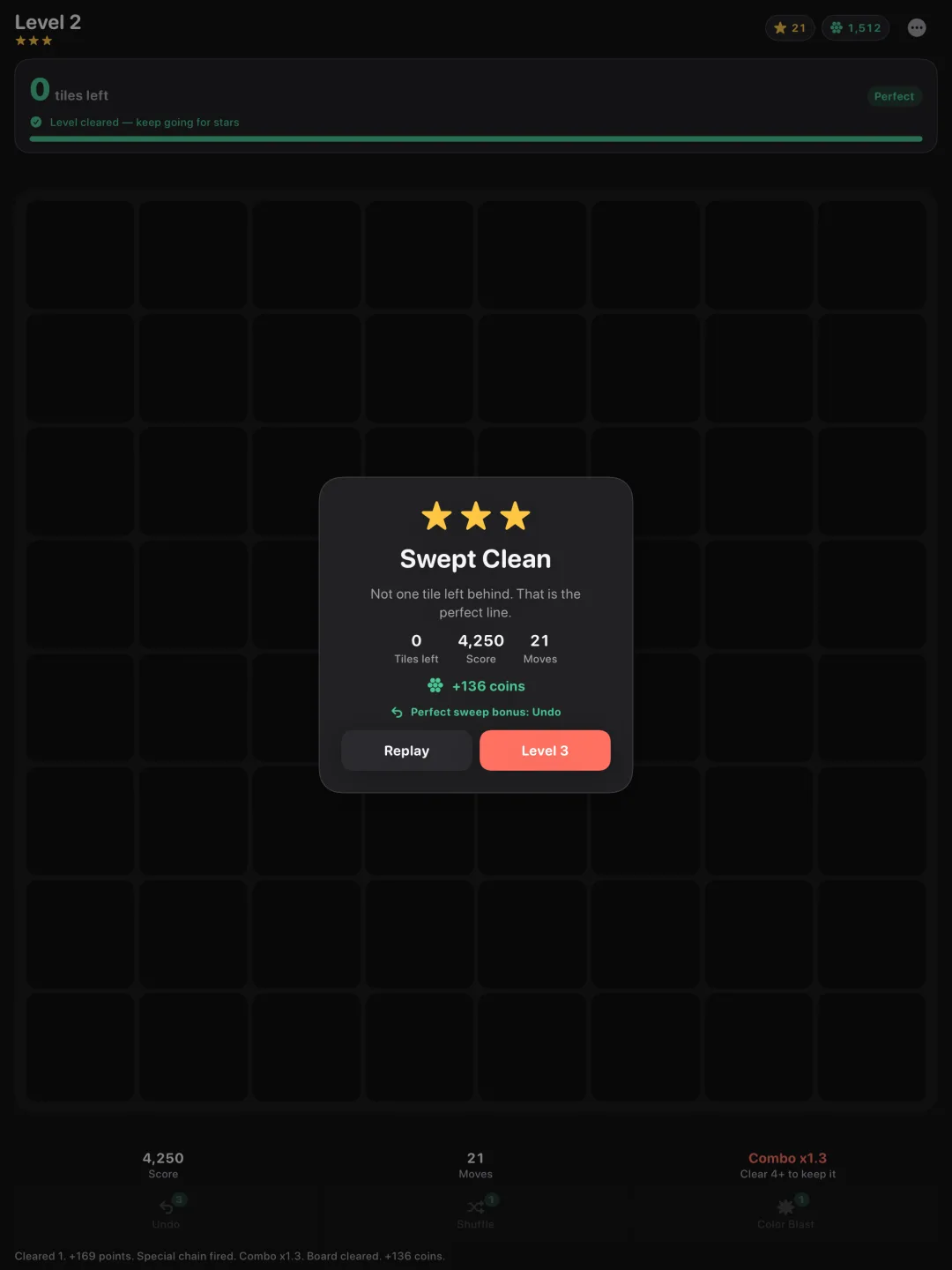 A three-star perfect sweep result on iPad