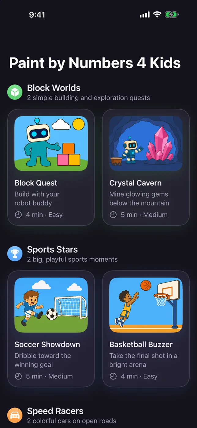 The same library in Dark Mode, the page covers unchanged against a dark background