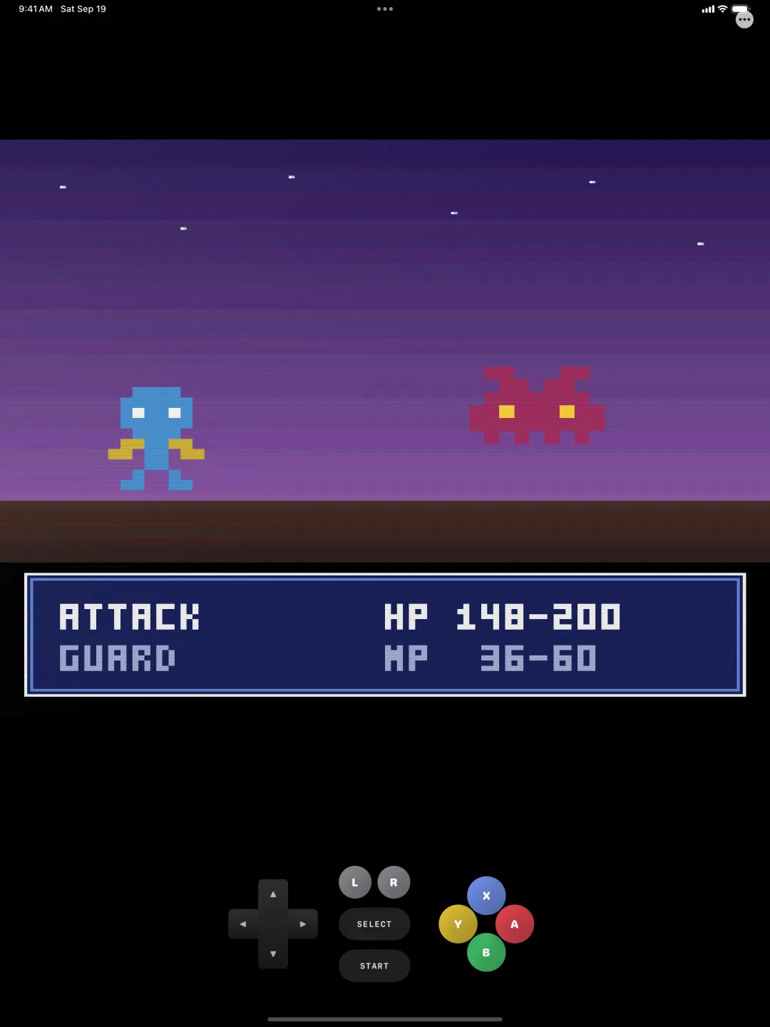 A console game filling the iPad screen with the touch control deck beneath it