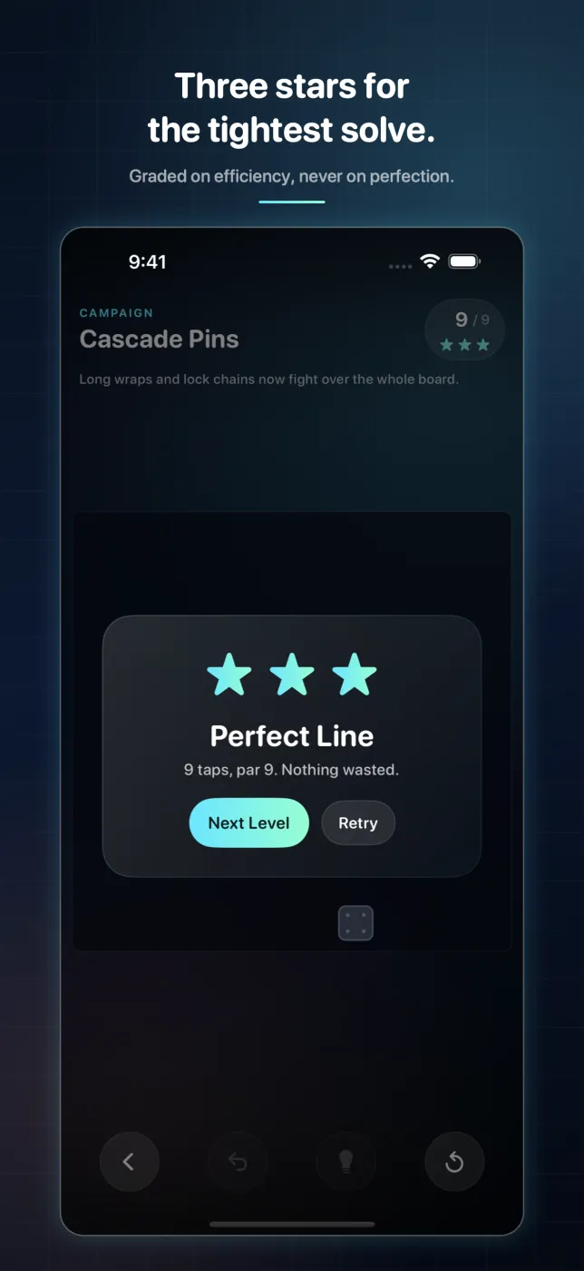 A Perfect Line result: three stars for nine taps against a par of nine, nothing wasted